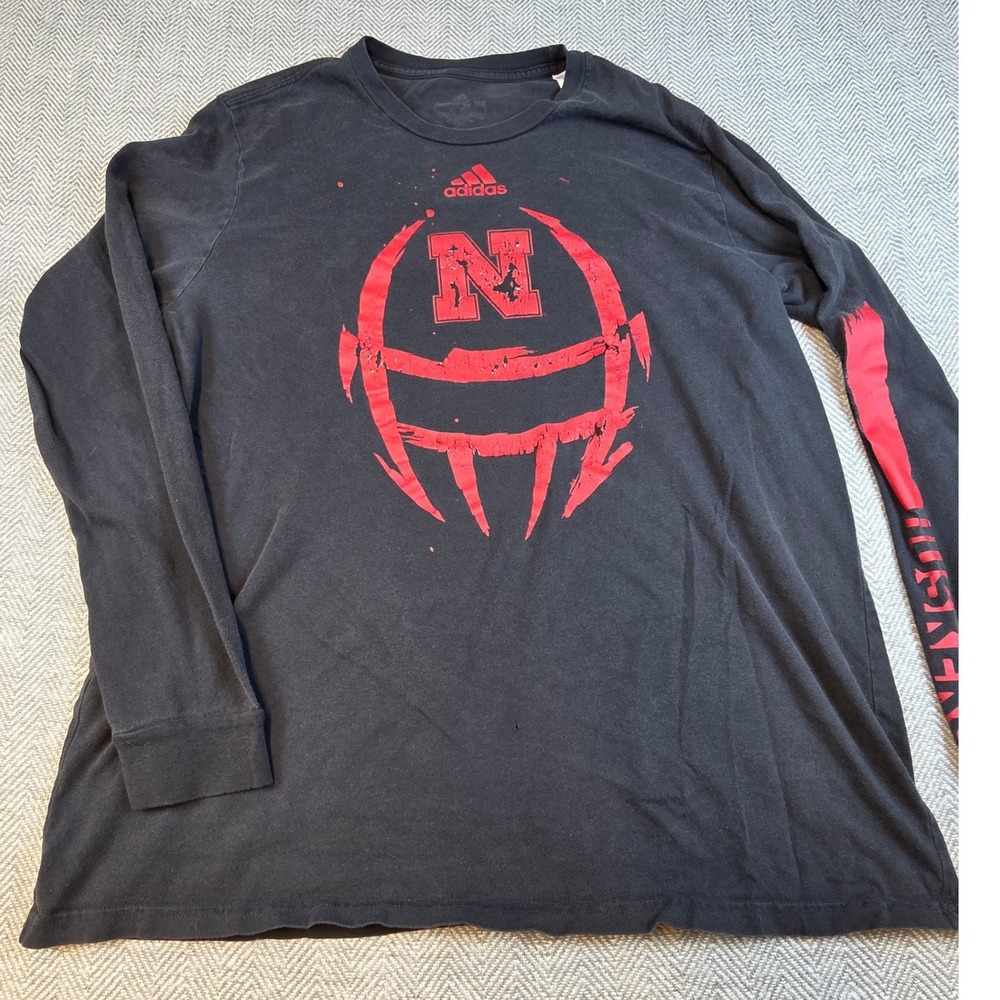 Adidas Nebraska Huskers Long Sleeve T-Shirt Black Red EA1482 Mens XL